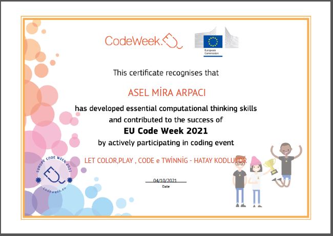 LET S COLOR PLAY CODE e Twinning PROJECT – CODE WEEK CERTİFİCATİES by sukran  - Illustrated by Şükran Yenigelen - Ourboox.com